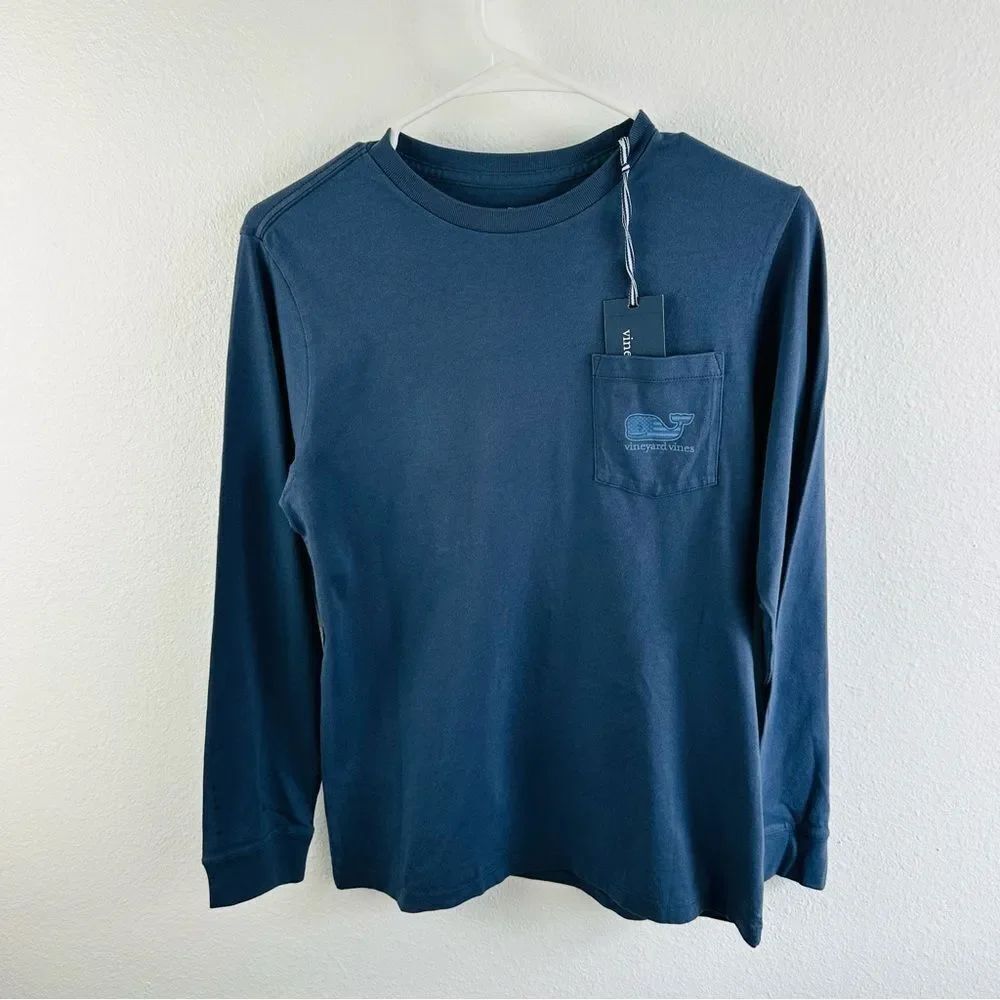 Vineyard Vines Navy Flag Whale Long Sleeve Kids Tee Size 16 NWT